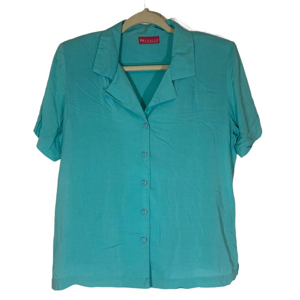 Nicolle Aqua Blue Short Sleeve Button Down